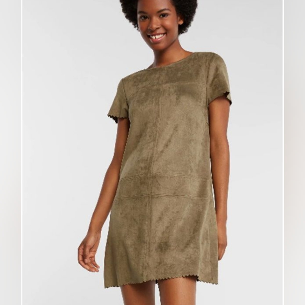 Lavender Brown Womens Olive Faux Suede Short Sleeve Mini Dress Size M